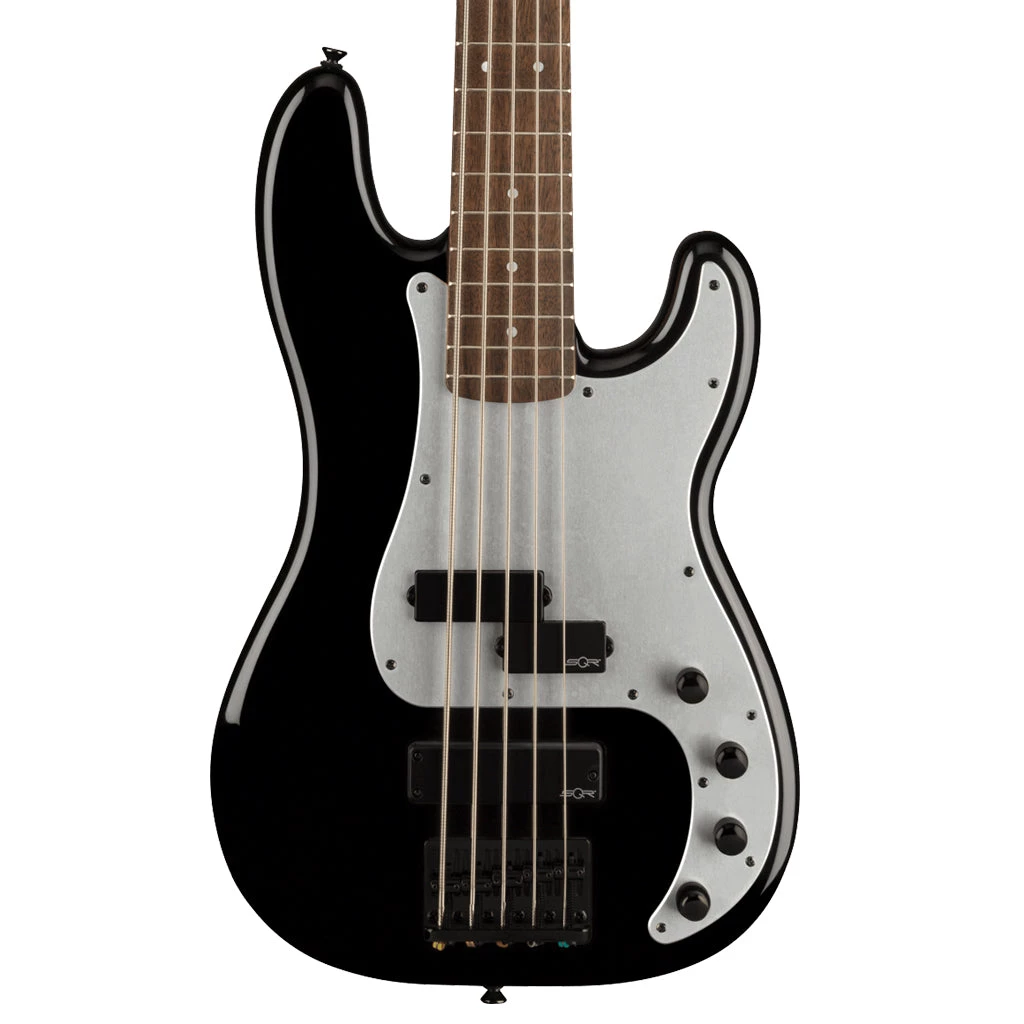 Squier Contemporary Active Precision Bass® PH V, Laurel Fingerboard, Silver Anodized Pickguard, Black Bass Guitars