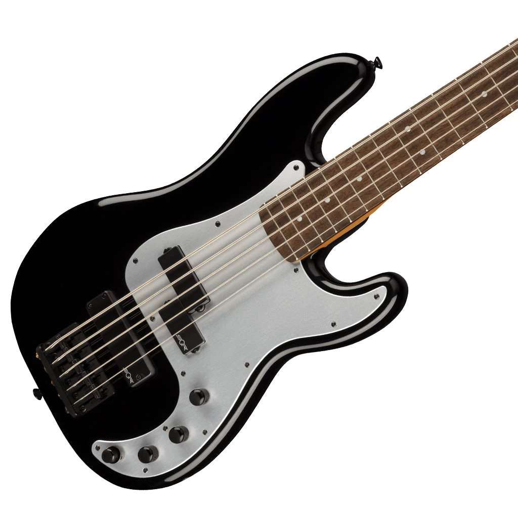 Squier Contemporary Active Precision Bass® PH V, Laurel Fingerboard, Silver Anodized Pickguard, Black Bass Guitars