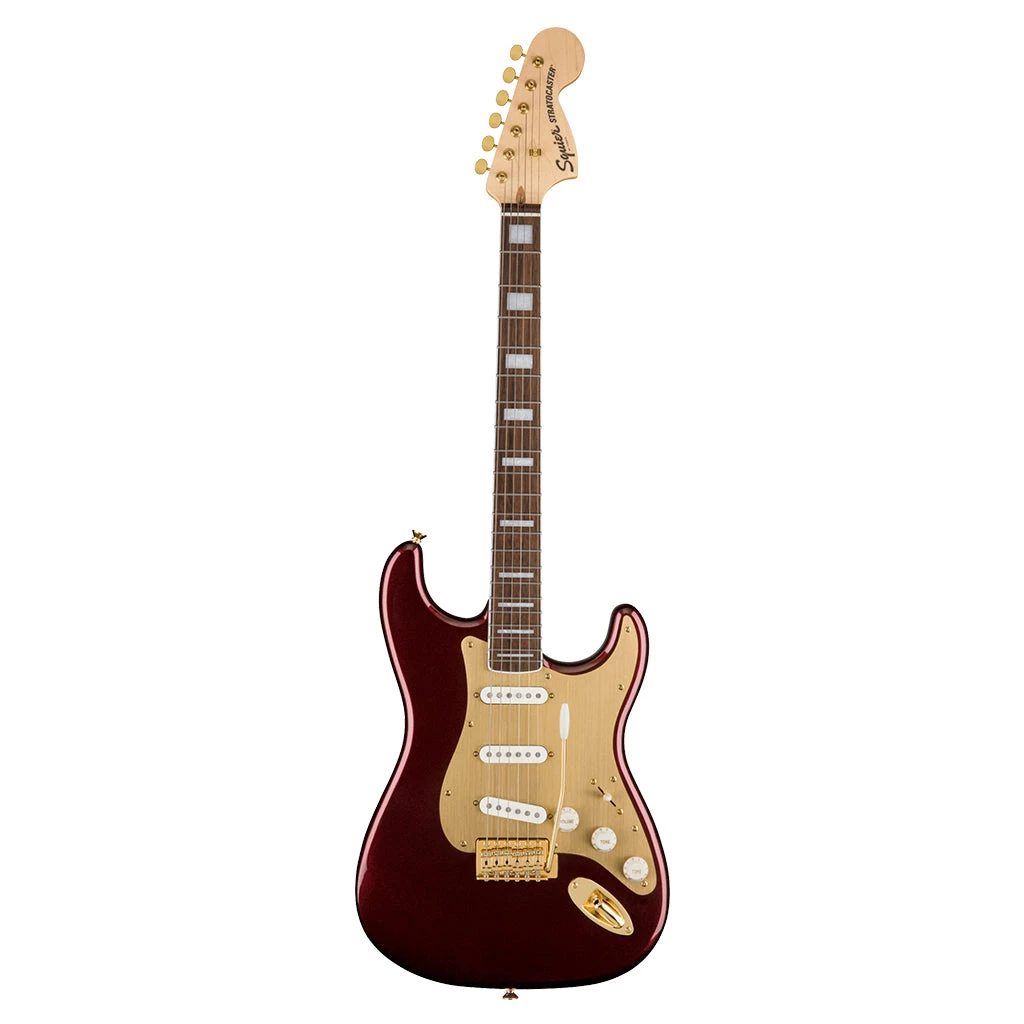 Squier 40th Anniversary Stratocaster®, Gold Edition, Laurel FB, Ruby Red Metallic Electric Guitars