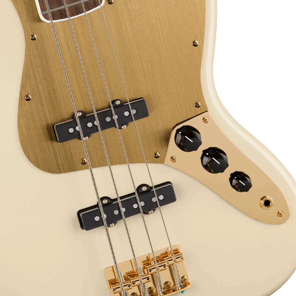 Squier 40th Anniversary Jazz Bass®, Gold Edition, Laurel FB, Olympic White Bass Guitars