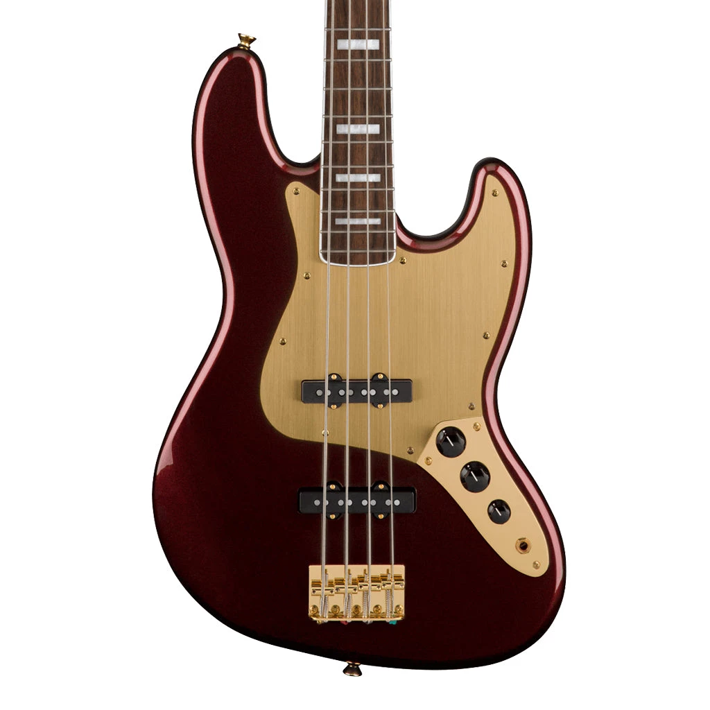 Bass Guitars Squier 40th Anniversary Jazz Bass®, Gold Edition, Laurel FB, Ruby Red Metallic