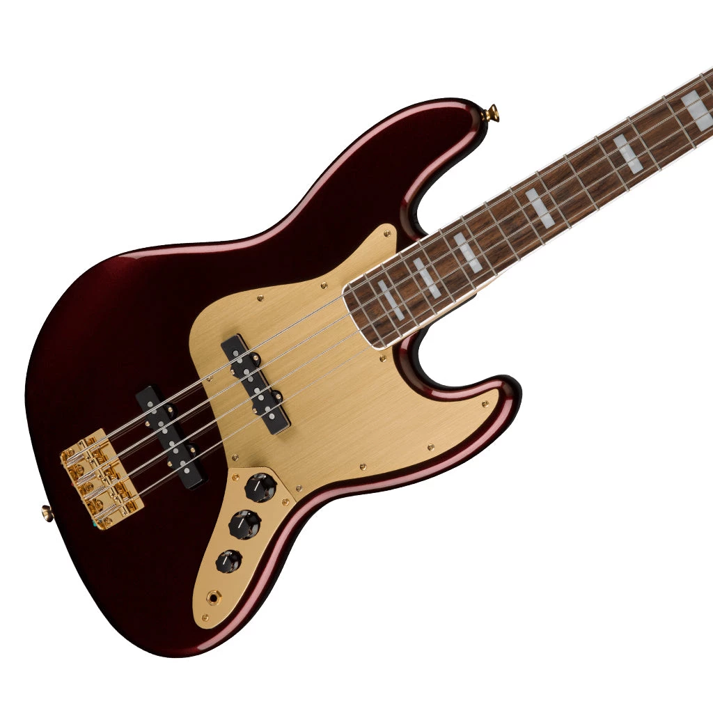 Bass Guitars Squier 40th Anniversary Jazz Bass®, Gold Edition, Laurel FB, Ruby Red Metallic