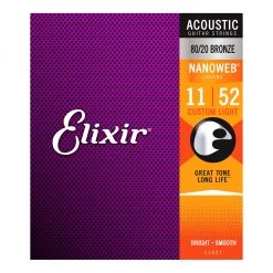 Elixir 11027 - Nanoweb 80/20 Custom Light 11-52 Acoustic Guitar Strings See All