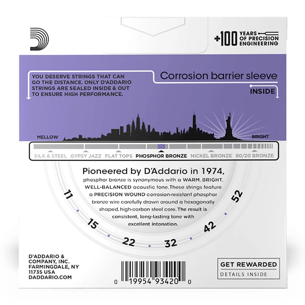 See All D'Addario - EJ26-3D - 3 Pack Phosphor Bronze Custom Light 11-52 - Acoustic Guitar Strings