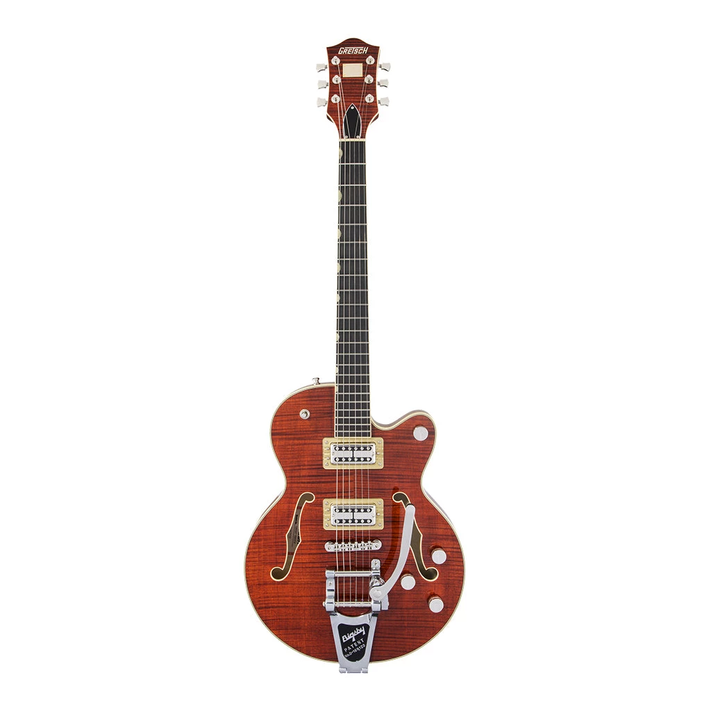 Electric Guitars Gretsch - G6659TFM Players Edition Broadkaster® Jr. Center Block Single-Cut With String-Thru Bigsby® And Flame Maple - Bourbon Stain