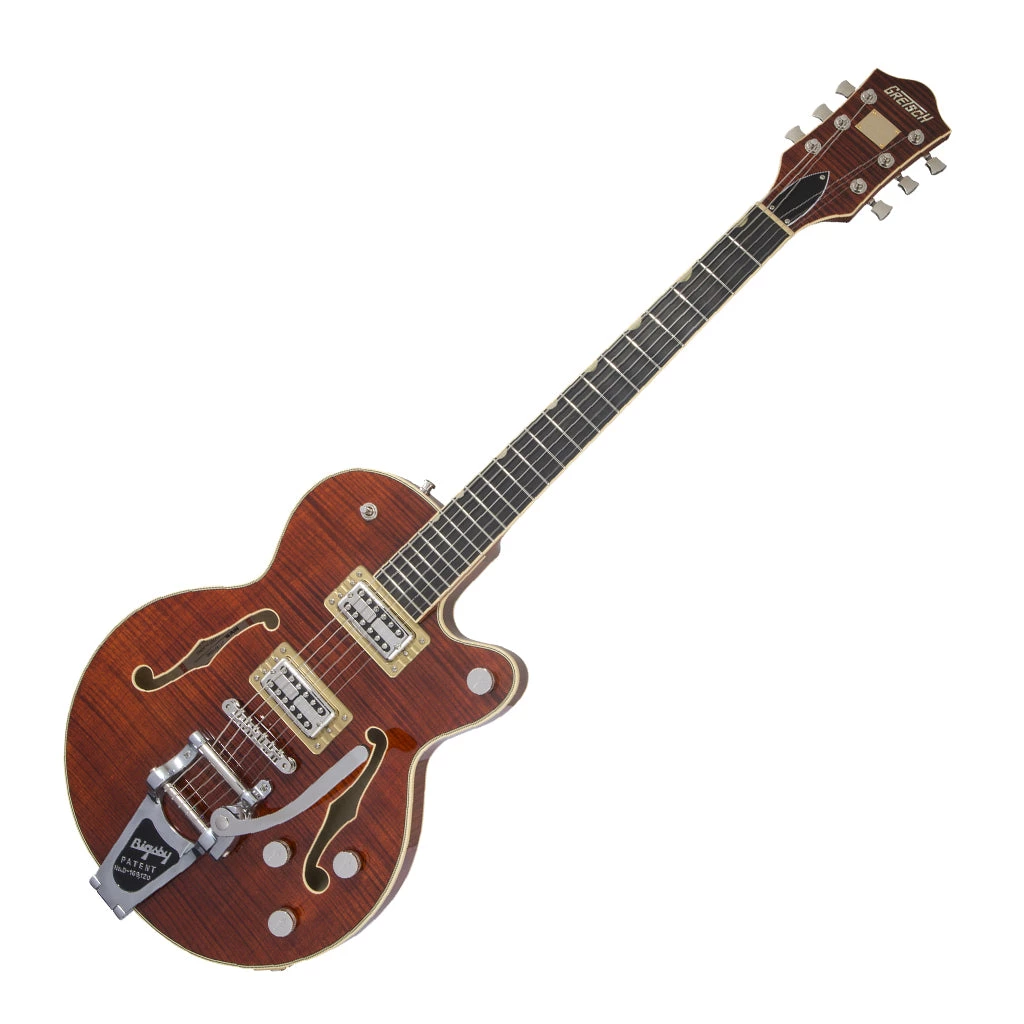 Electric Guitars Gretsch - G6659TFM Players Edition Broadkaster® Jr. Center Block Single-Cut With String-Thru Bigsby® And Flame Maple - Bourbon Stain