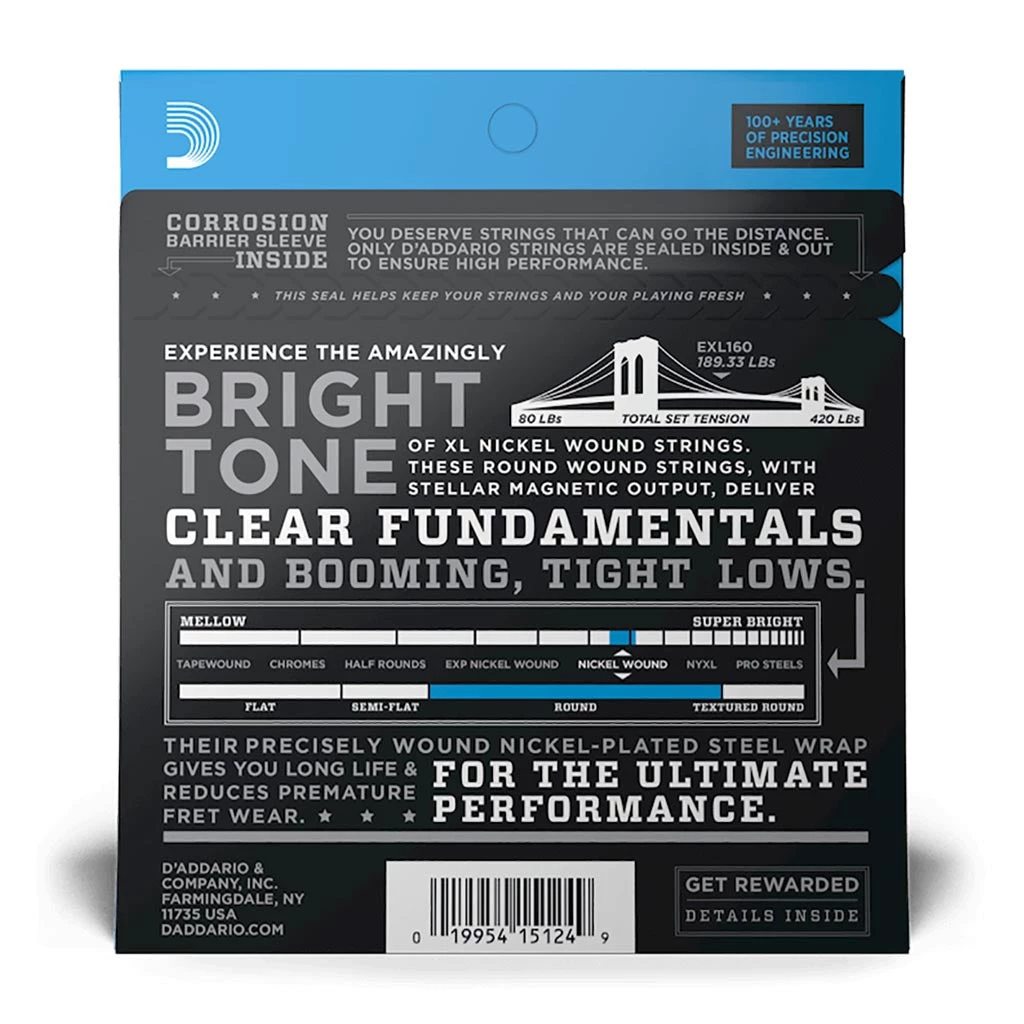 D'Addario - EXL160 - Bass XL 50 - 105 Long Scale - Bass Strings See All