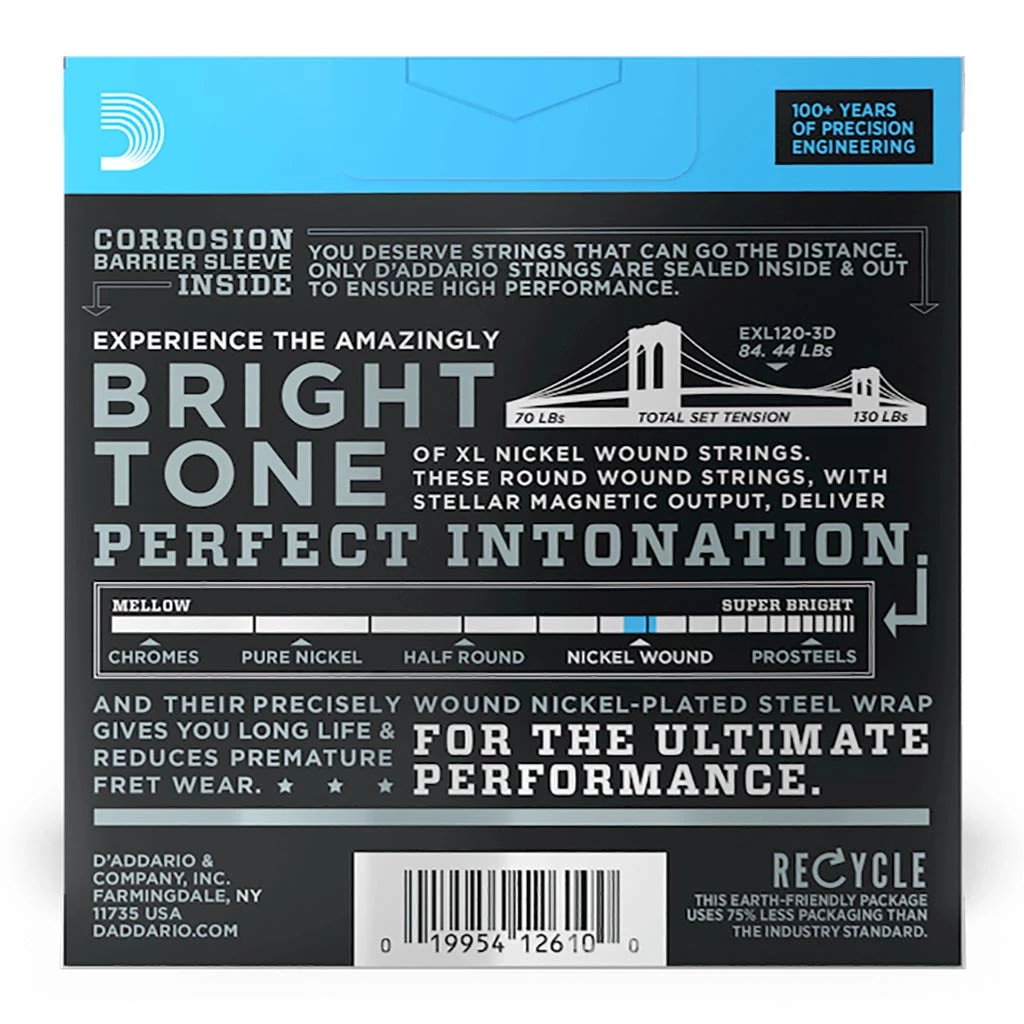 See All D'Addario - EXL120-3D - 3 Pack Nickel Wound Super Light 9-42 - Electric Guitar Strings