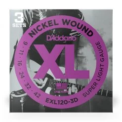 See All D'Addario - EXL120-3D - 3 Pack Nickel Wound Super Light 9-42 - Electric Guitar Strings