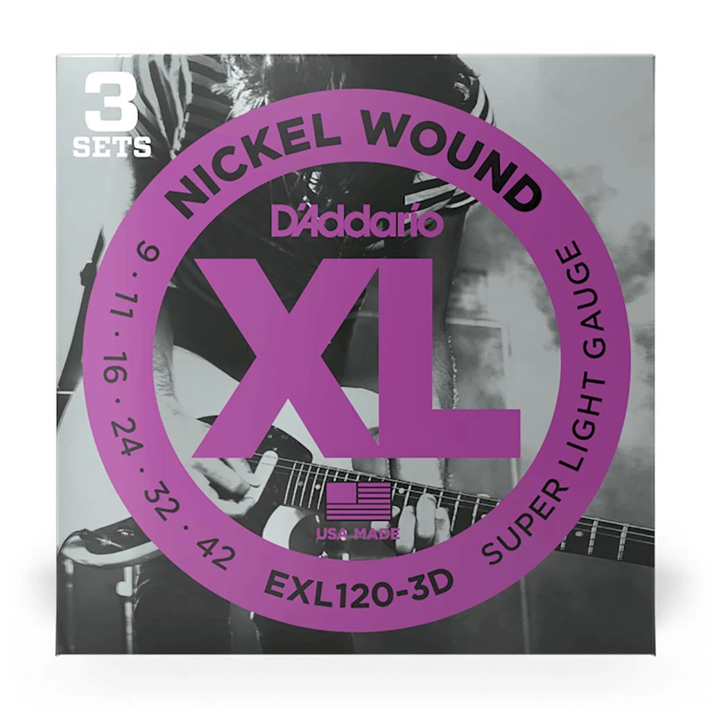 See All D'Addario - EXL120-3D - 3 Pack Nickel Wound Super Light 9-42 - Electric Guitar Strings