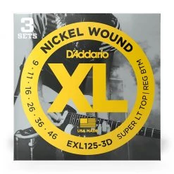 See All D'Addario - EXL125-3D - 3 Pack Nickel Wound Super Light Top Regular Bottom 9-46 - Electric Guitar Strings