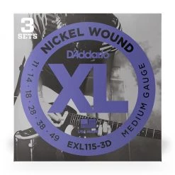 D'Addario - EXL115-3D - 3 Pack Nickel Wound Blues Jazz 11-49 - Electric Guitar Strings See All