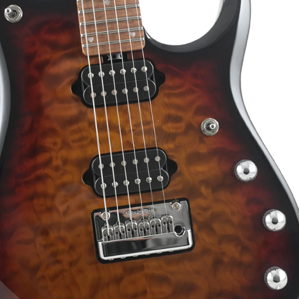 Ernie Ball Music Man JP15 - Tiger Eye Quilt Top - Figured Roasted Maple/Maple - No Pickguard