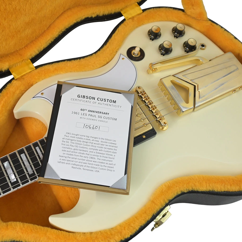 Electric Guitars Gibson Custom Shop - 60th Anniversary 1961 Les Paul SG Custom W/Sideways Vibrola - Polaris White