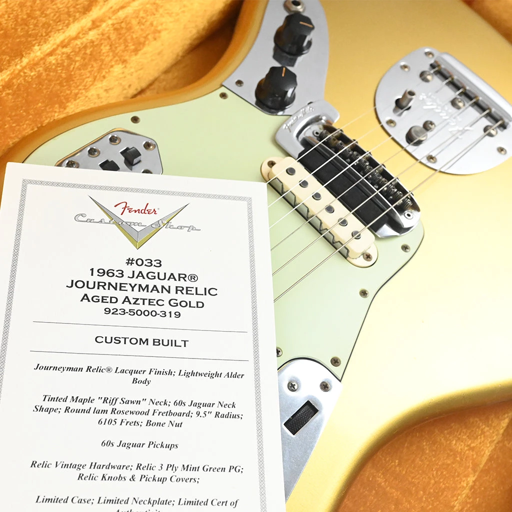 Electric Guitars Fender Custom Shop Limited Edition 1963 Jaguar Journeyman Relic - Aged Aztec Gold - Rosewood Fretboard