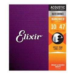 Elixir 11152 - Nanoweb 80/20 Bronze Light 10-47 12-String Acoustic Guitar Strings See All