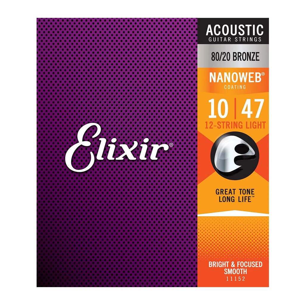 Elixir 11152 - Nanoweb 80/20 Bronze Light 10-47 12-String Acoustic Guitar Strings See All