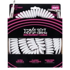 See All Ernie Ball E6045 Coiled Straight/Angle Instrument Cable - White - 30ft