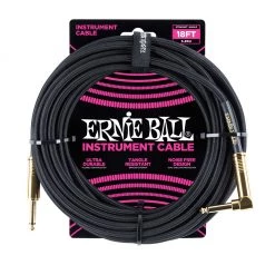 Ernie Ball E6086 - 18' Black Braided Guitar Cable - Straight/Angle See All