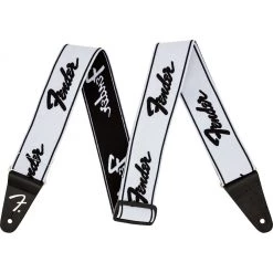 Fender WeighLess Strap Running Logo - White, Black