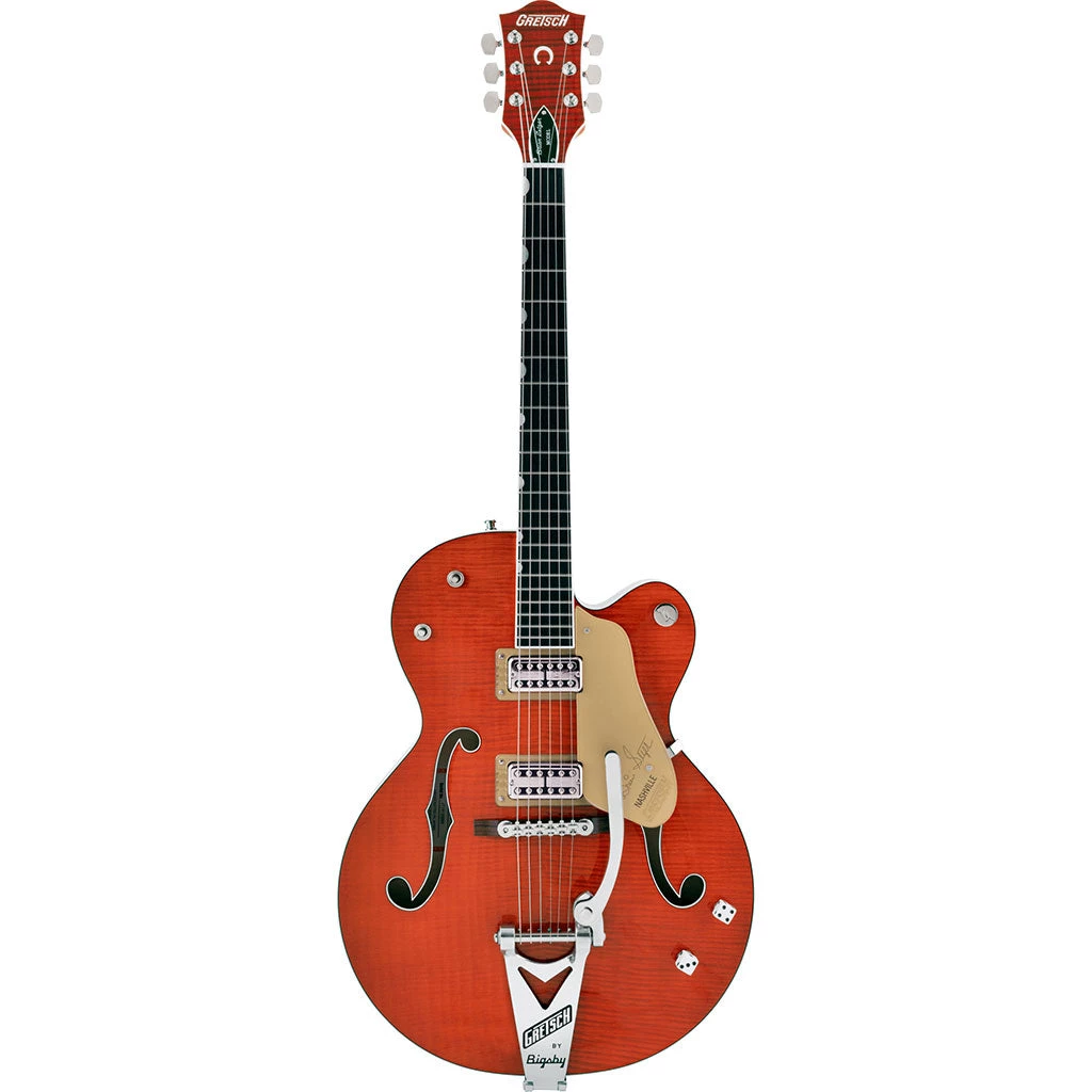 Gretsch G6120TFM-BSNV Brian Setzer Signature Nashville® Hollow Body With Bigsby® And Flame Maple, Ebony Fingerboard, Orange Stain Electric Guitars
