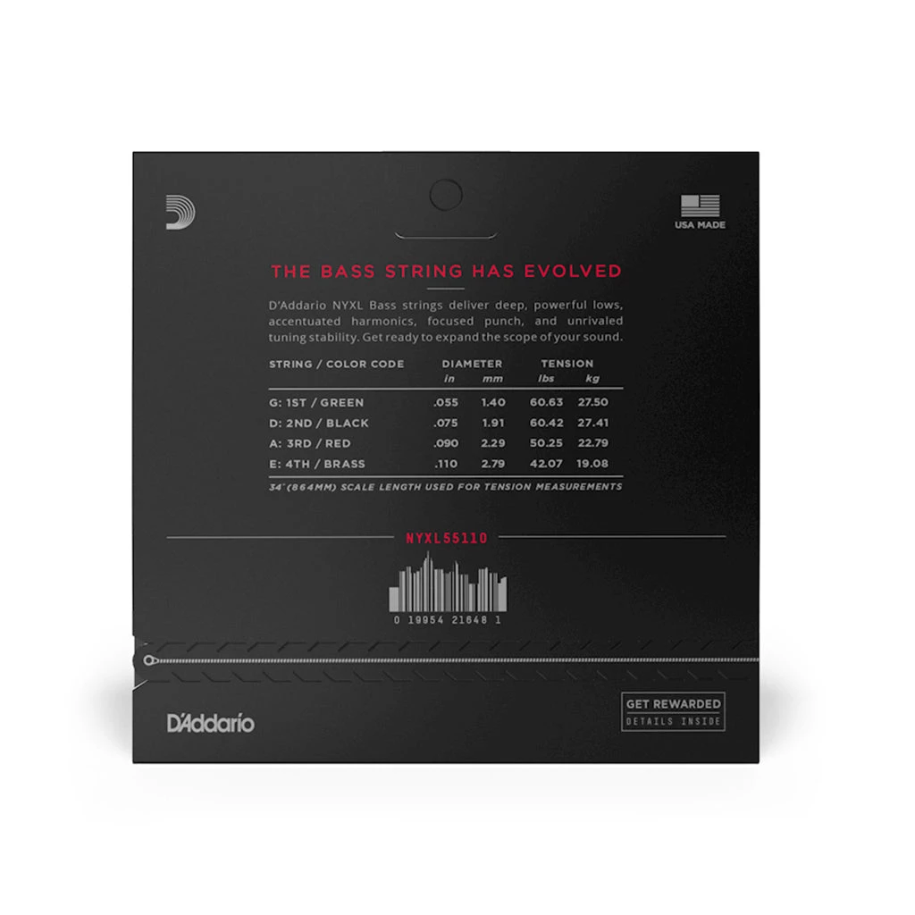 D'Addario NYXL55110 Nickel Wound Bass Guitar Strings, Heavy 55-110, Long Scale