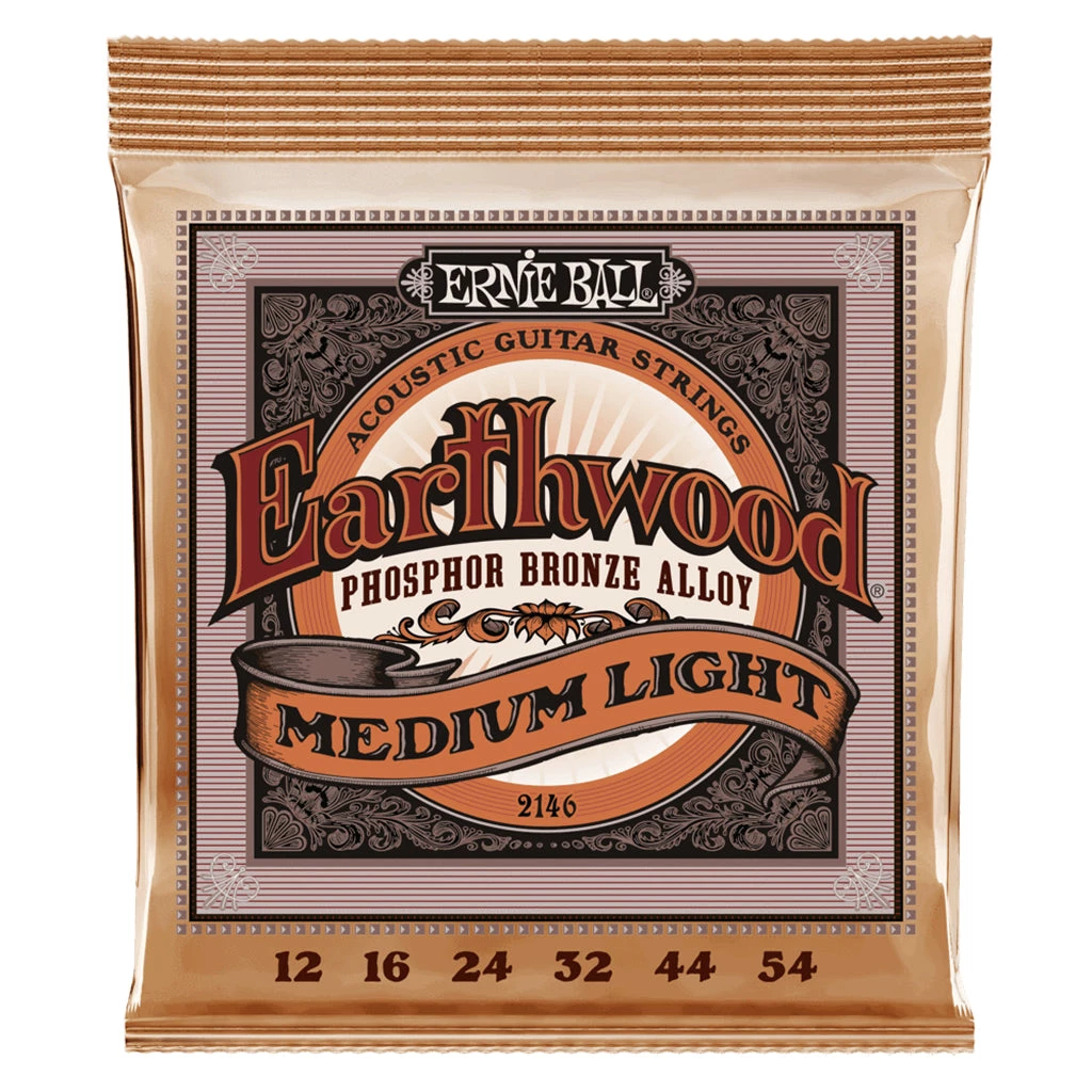 Ernie Ball E2146 - Earthwood Phosphor Bronze Medium Light 12-54 Acoustic Guitar Strings See All