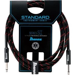 Ibanez SI10 BW Woven Guitar Cable W/ 2 Straight Plugs - 10ft (Black/Wine Red) See All