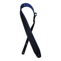 Colonial Leather - 2.5″ Padded Upholstery Leather Guitar Strap - Black & Blue See All