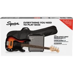 Squier Affinity Series™ Precision Bass® PJ Pack, Laurel Fingerboard, 3-Color Sunburst, Gig Bag, Rumble 15 - 240V AU