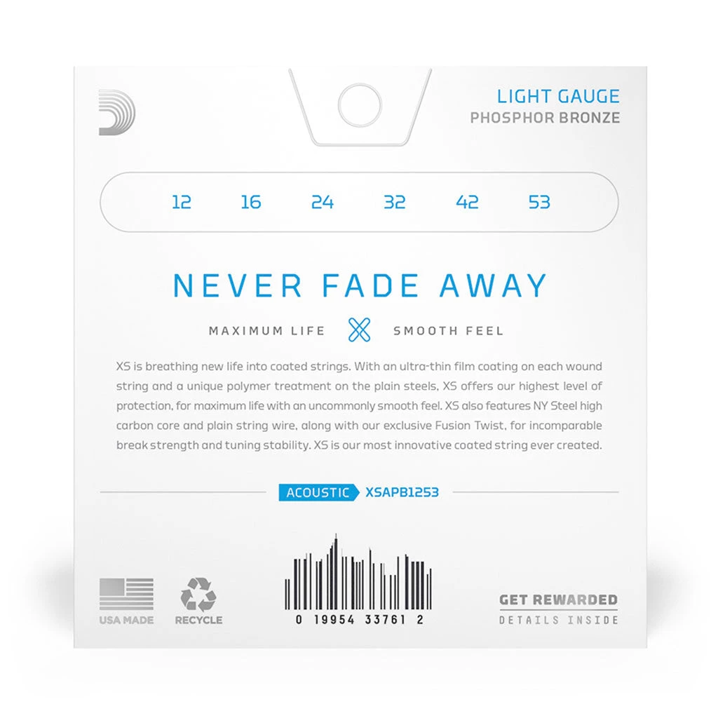 Guitar & Bass Strings D'Addario XS Phosphor Bronze Acoustic Guitar Strings - 12-53